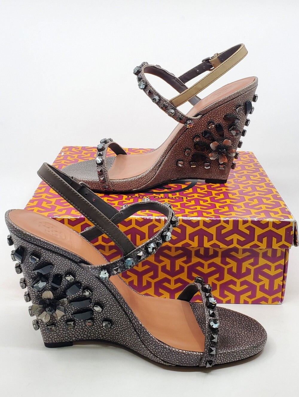Tory Burch Embellished Wedge Sandals